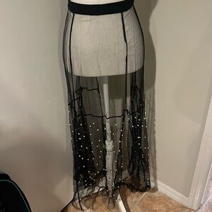 Sheer Pearl Detail Maxi Skirt
